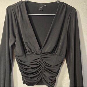 Windsor Women’s Black Ruched V Neck Long Sleeve Top size S